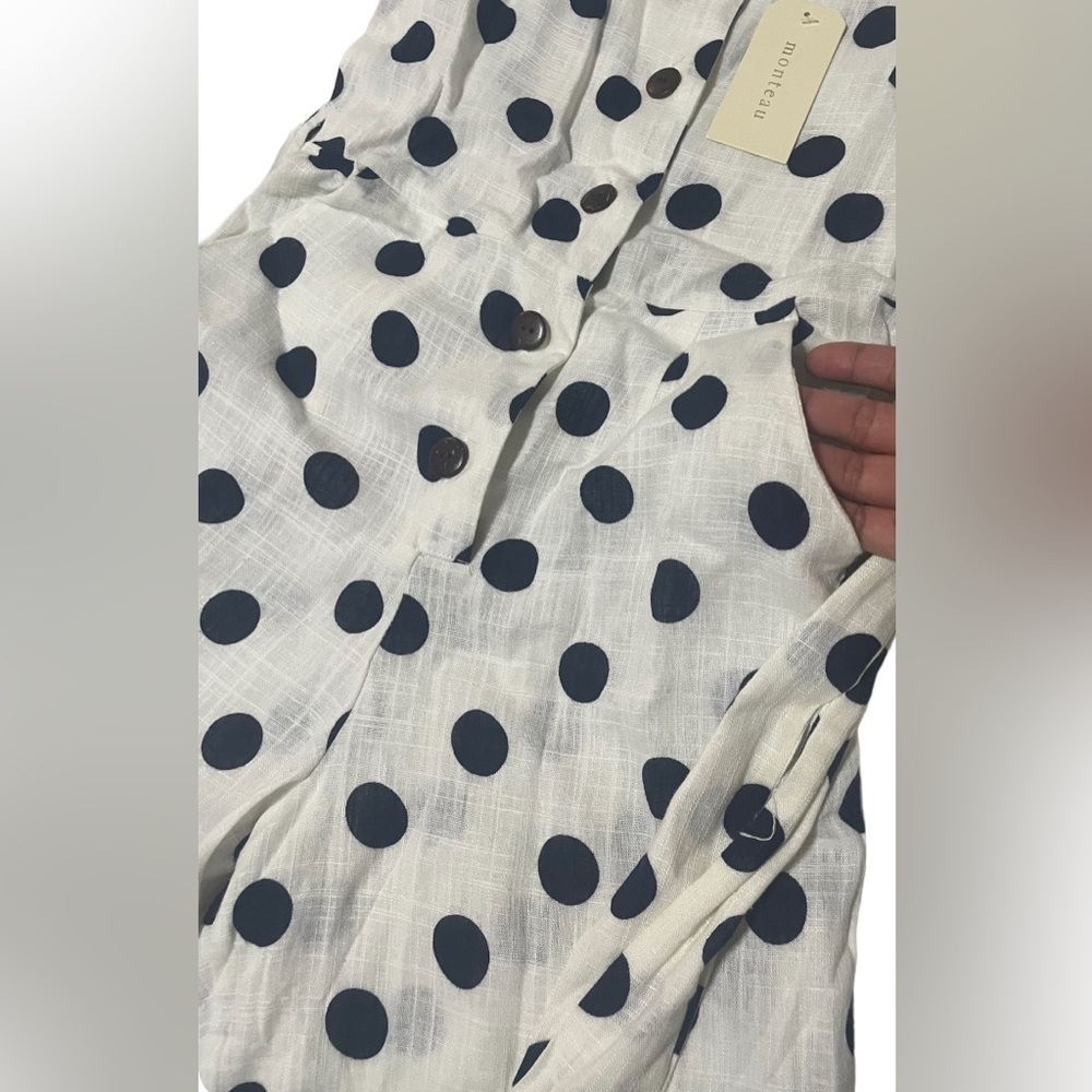 Monteau Pants & Jumpsuits Linen Blend Polka Dot Tank Jumpsuits Women's XS - Picture 5 of 8